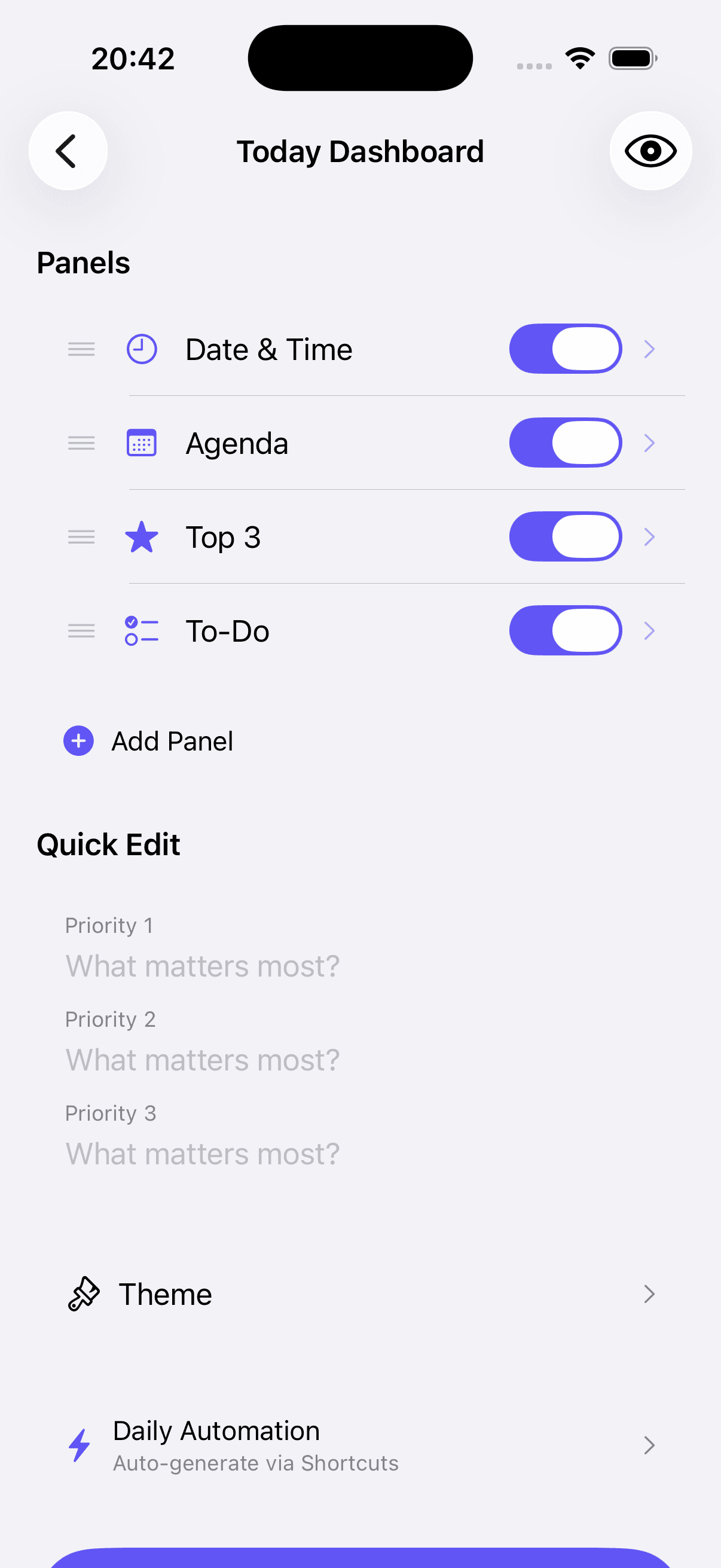 Editor - Today Dashboard