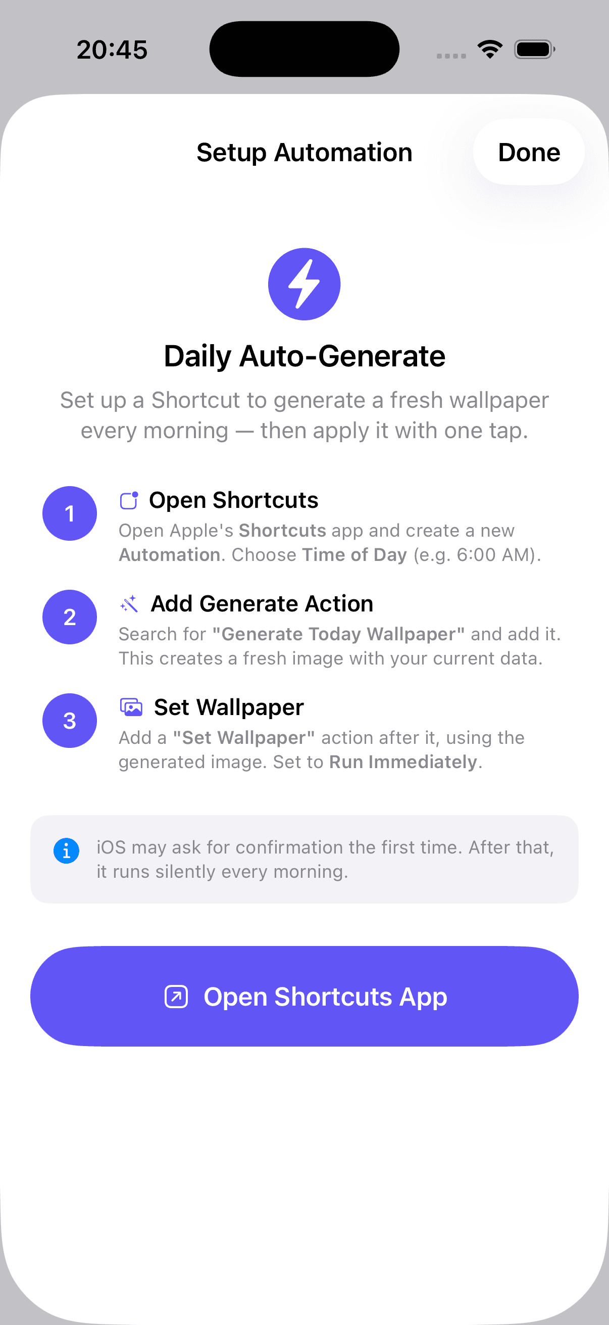 Shortcuts automation